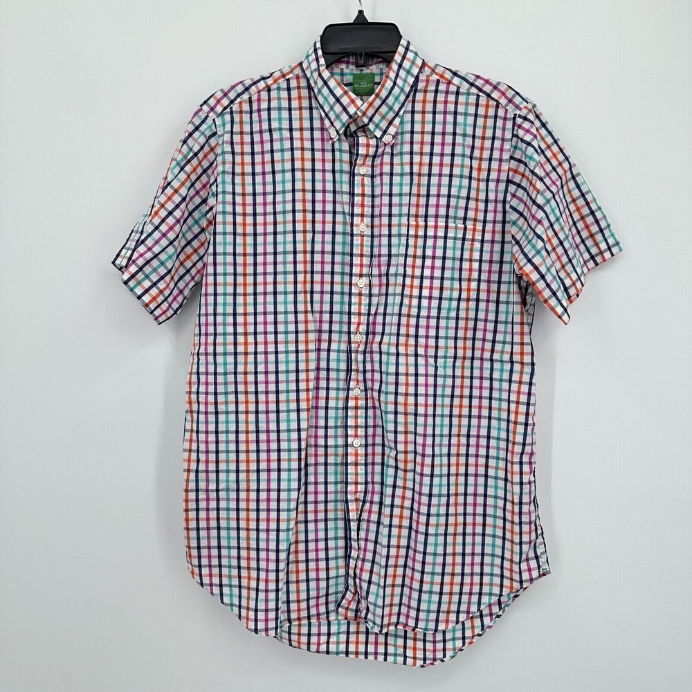 Sid Mashburn Shirt Mens Large White Blue Check Button Down Colorful Office Work